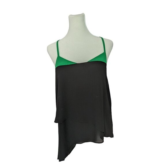 BCBGMaxazria Mika Black Green Asymmetric Tiered Racerback Tank - Picture 1 of 9
